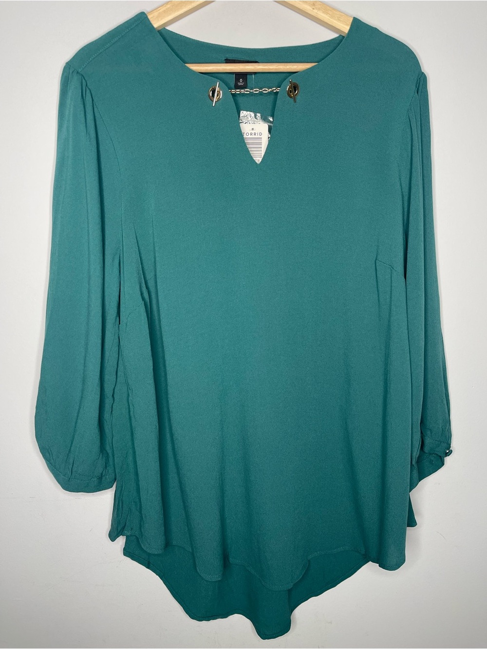 Torrid Teal Green Blouse 3/4 Balloon Sleeves V-Neck (0) NWT